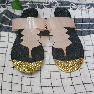 Pink & Black Gold Toe Jelly Sandals